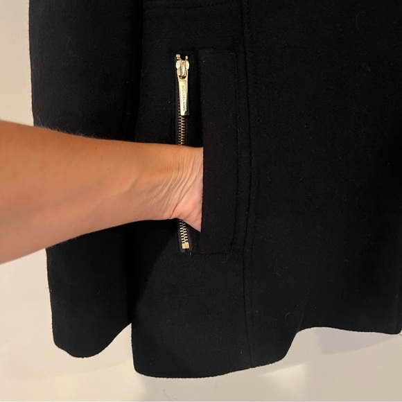 Michael Kors Black Wool Parka Fur Hood Coat Gold Hardware Size 14 Mid Length - Picture 6 of 14